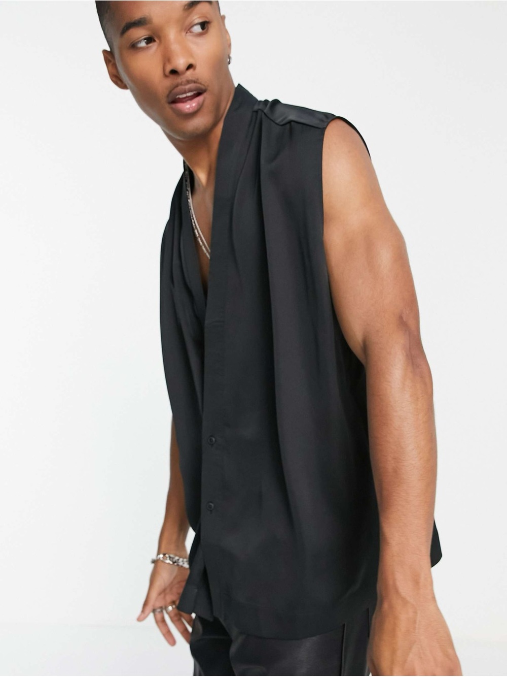 ASOS Black Draped Sleeveless Tank Top